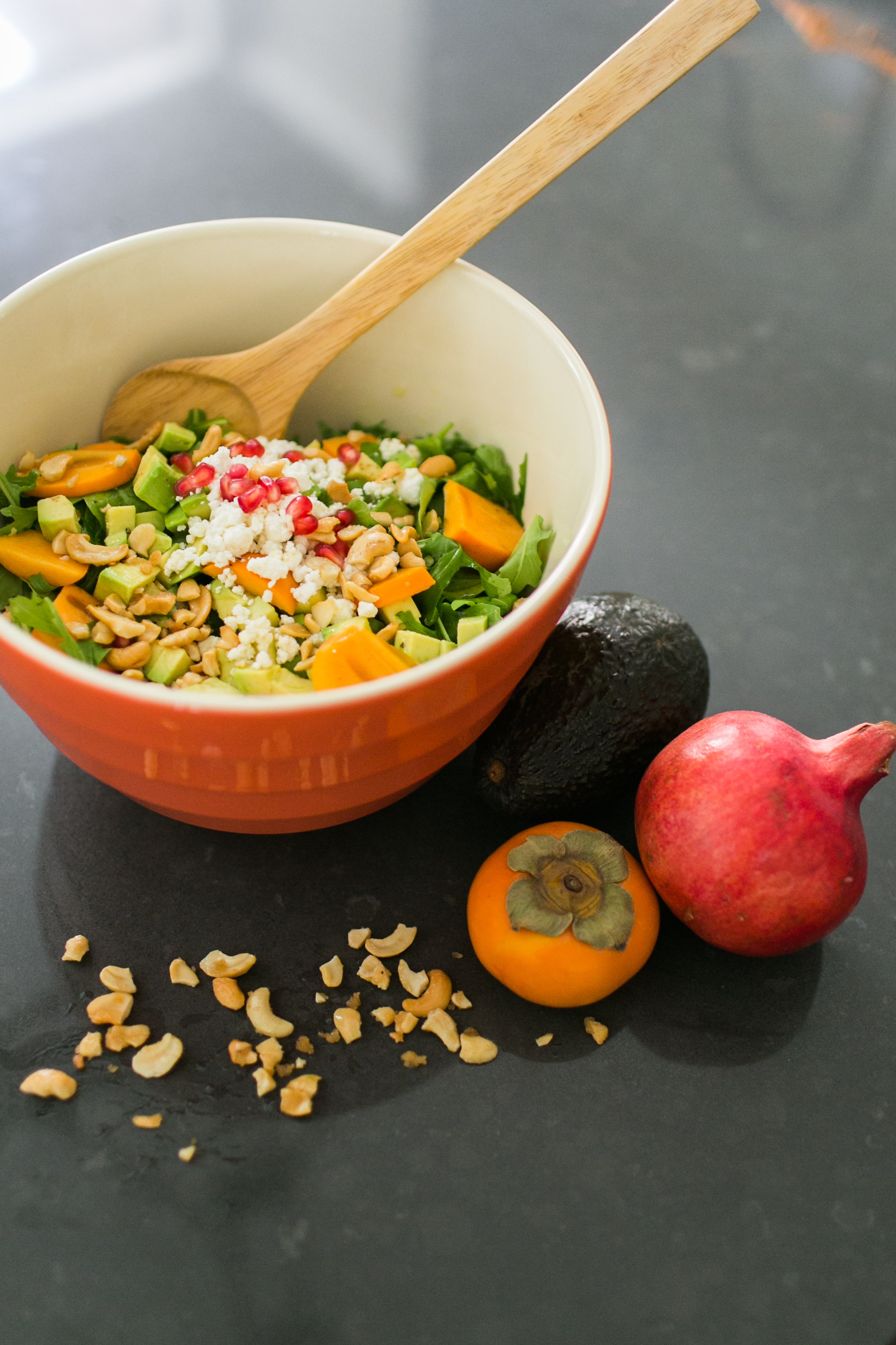 Arugula & Persimmons Fall Salad with Candied Cashews