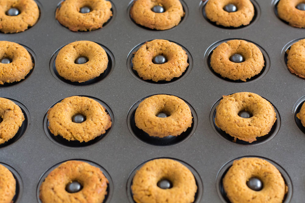Baked Gluten-Free Mini Pumpkin Donuts in baking pan