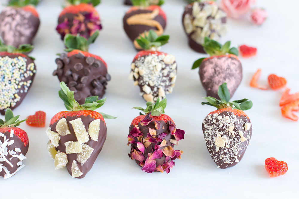 Homemade Chocolate Covered Strawberries with toppings 